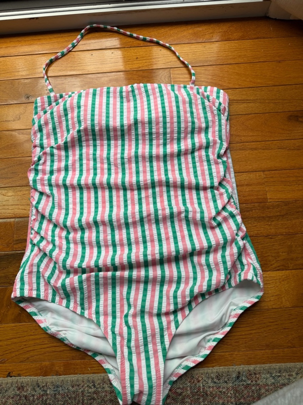 J. Crew Seersucker Pink and Green Striped Women’s One-Piece Swimsuit